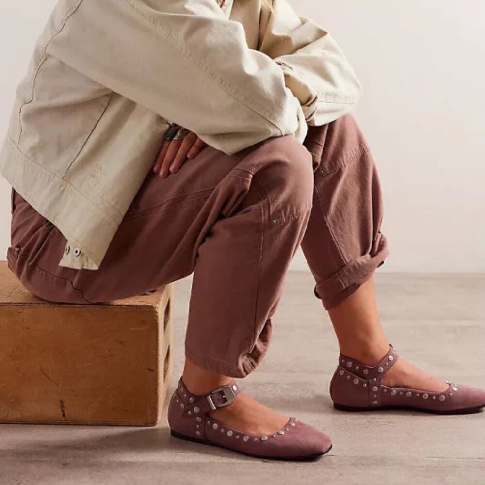 NEW Free People Mystic Mary Jane flat with silver tone buckle & studde